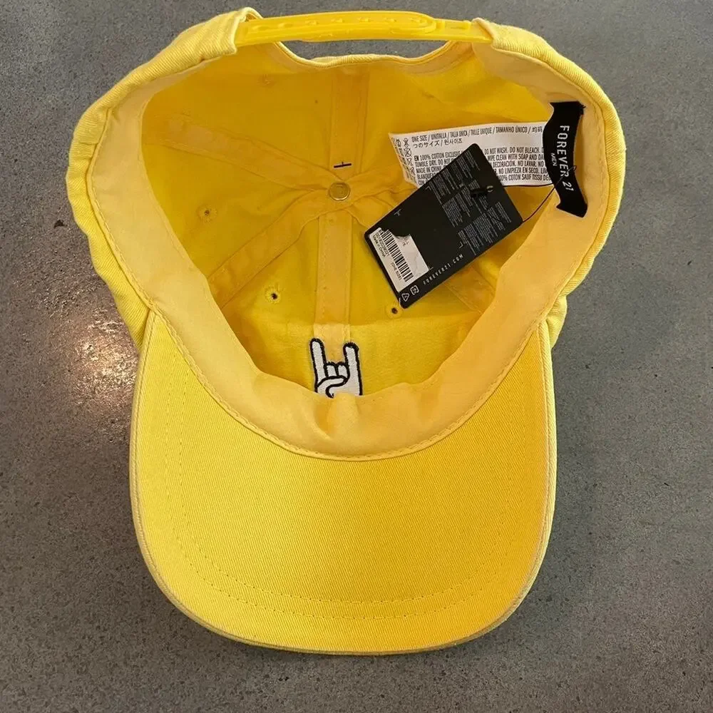Forever 21 rock on hand emoji yellow cap boys hat new accessory gender neutral